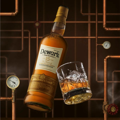 Dewars 15 Year Old Blended Scotch Whisky 1L with Premium Rock Glass