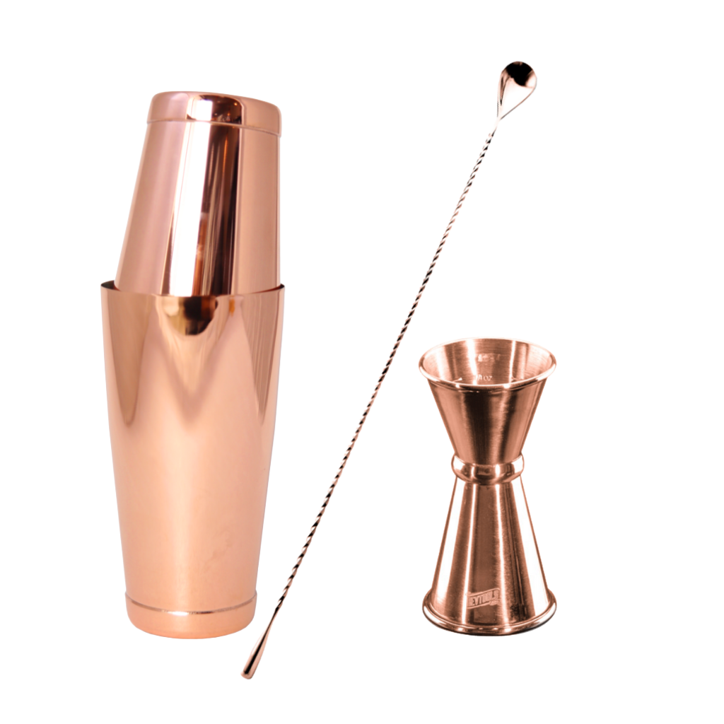 Bevtools Cocktail Shaker Bar Set (Shaker, Spoon, Jigger) - Copper