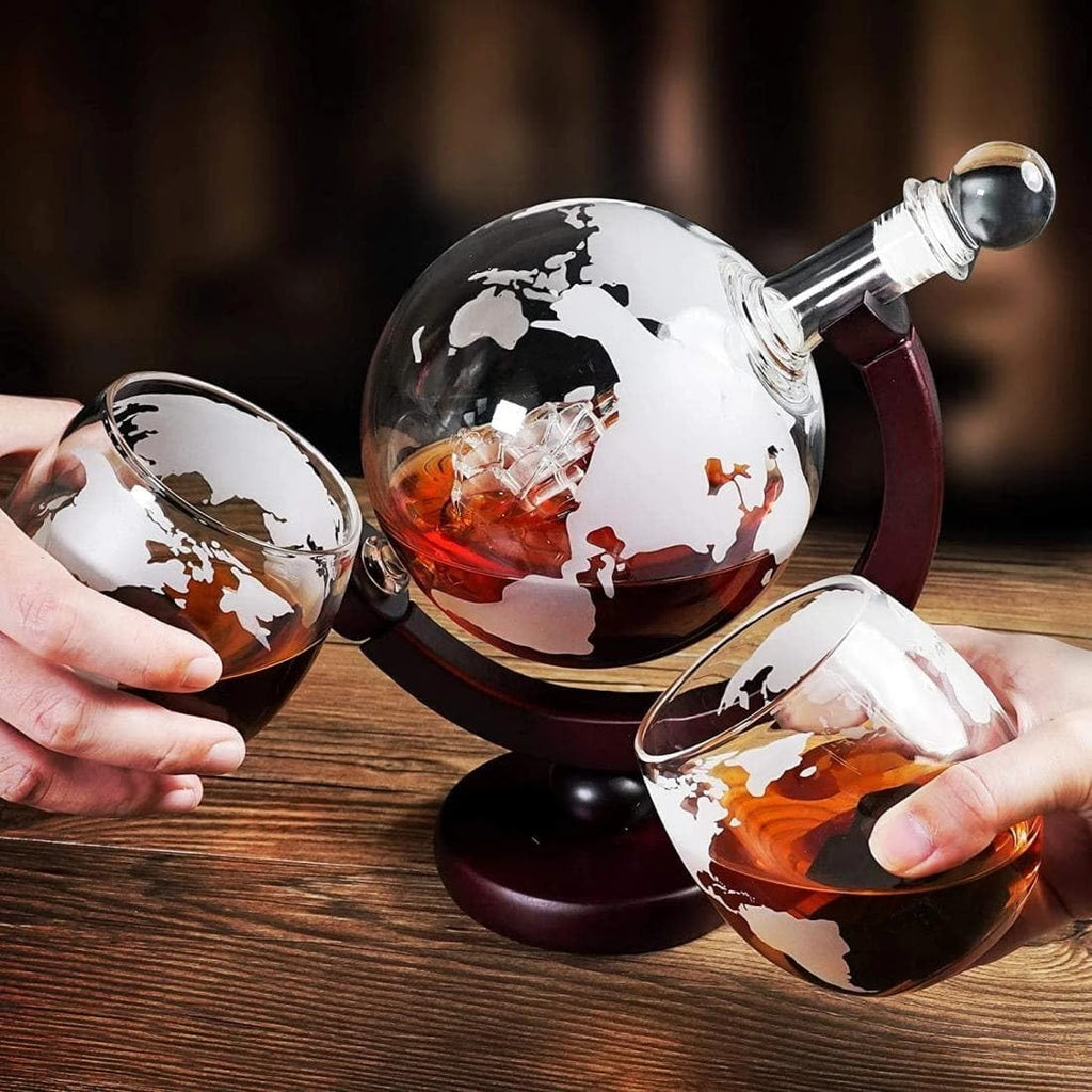 Bevtools Whiskey Globe Dispenser ( Globe Wine Bottle + 2 Map Glasses )
