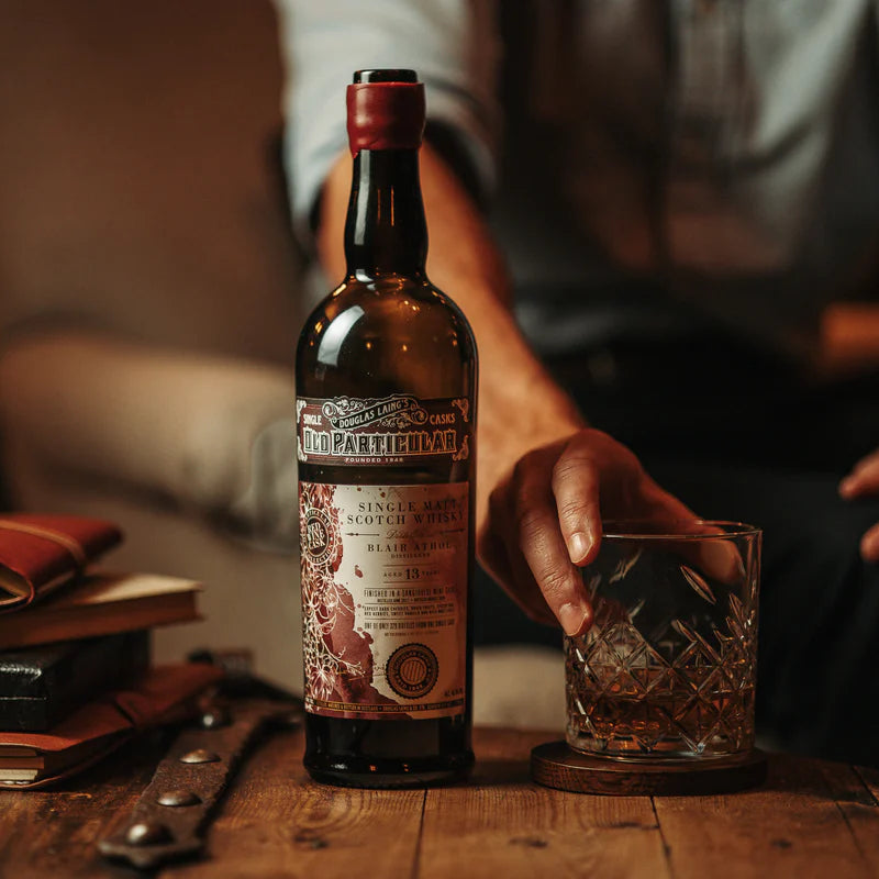 Douglas Laing Old Particular “Red Wine Collection” Grain Girvan 16 Year Old 2008 & Blair Athol 13Year Old 2011 with FREE Bevtools Bottle Display Stand