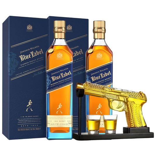 Johnnie Walker Blue Label 75cl (2 bottles) with FREE Bevtools Gun Decanter