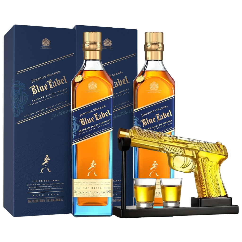 Johnnie Walker Blue Label 70cl (2 bottles) with FREE Bevtools Gun Decanter
