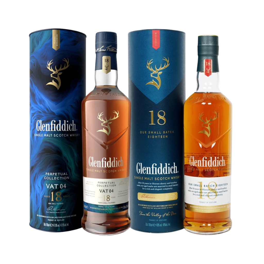Glenfiddich 18 Year Old Perpetual Collection VAT 04 70cl with Glenfiddich 18 Year Old Single Malt Whisky 70cl