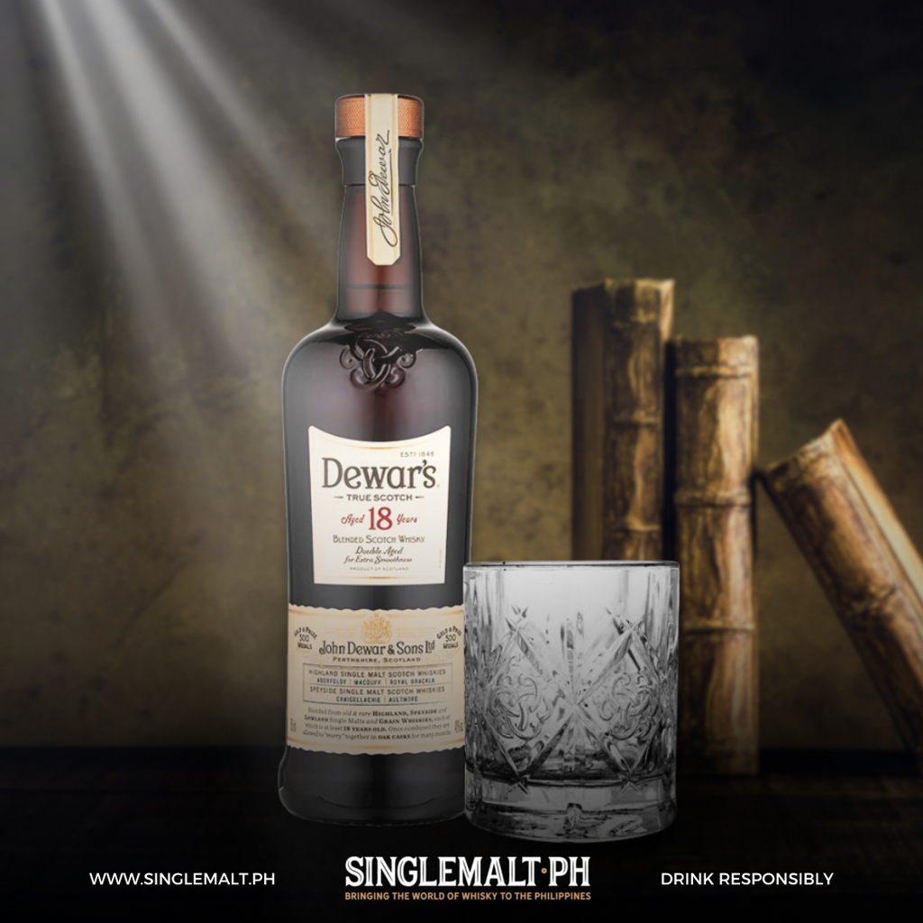 Dewars 18 Year Old Whisky 75cl with Premium Rock Glass