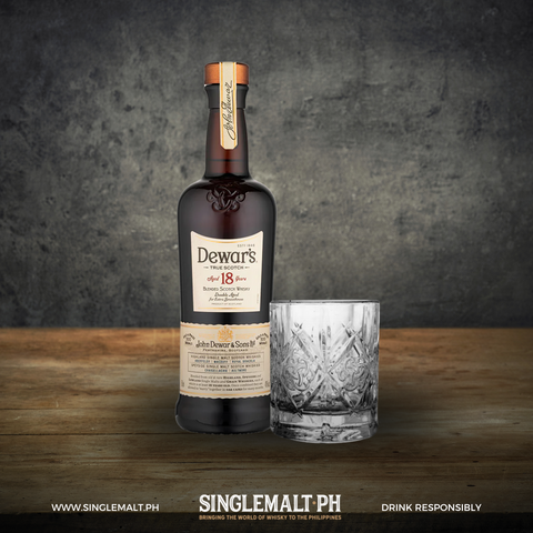 Dewars 18 Year Old Whisky 75cl with Premium Rock Glass