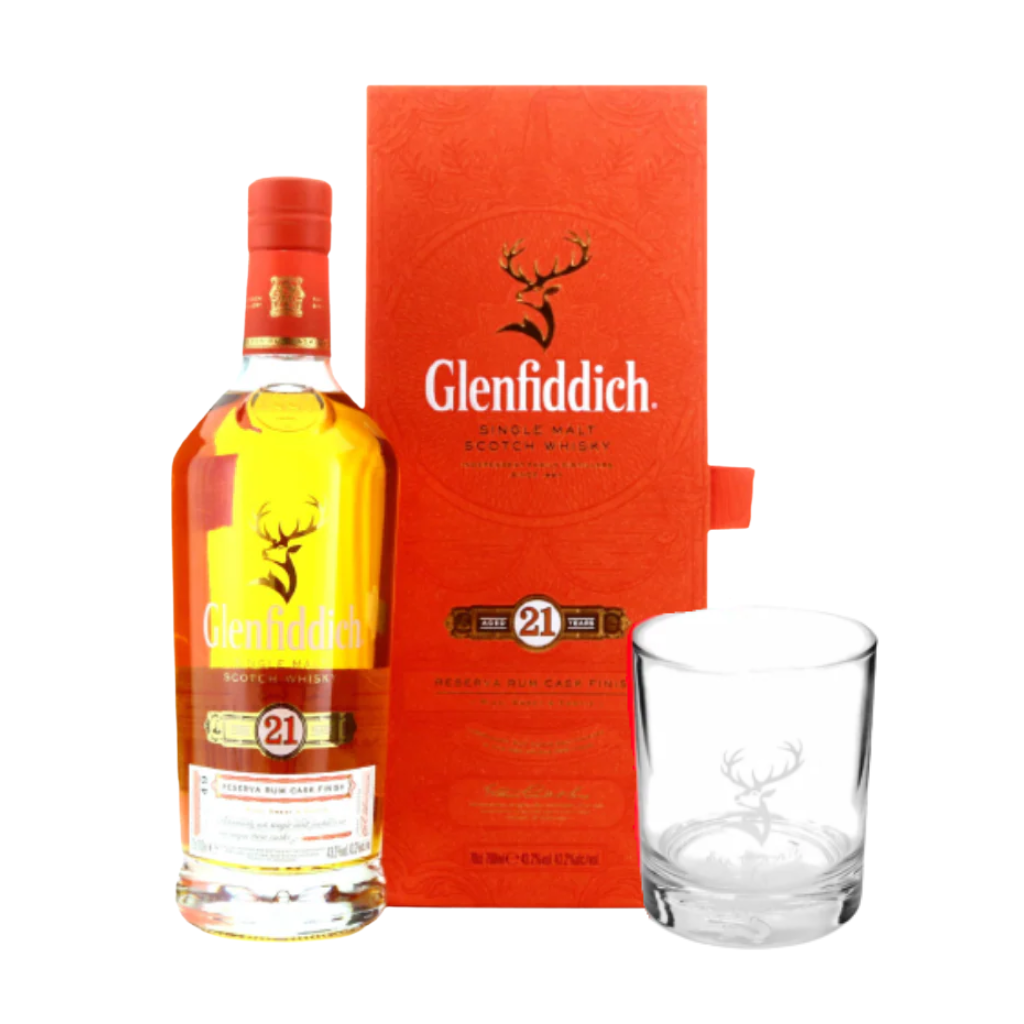 Glenfiddich 21YO Reserva Rum Cask Finish 70cl with FREE Glenfiddich Rock Glass