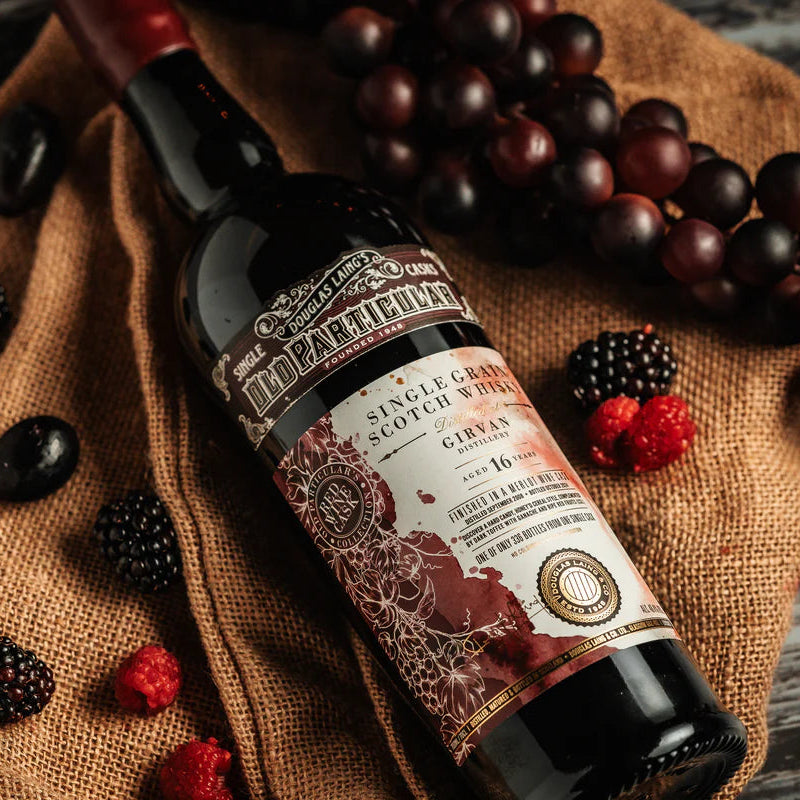 Douglas Laing Old Particular “Red Wine Collection” Grain Girvan 16 Year Old 2008 & Blair Athol 13Year Old 2011 with FREE Bevtools Bottle Display Stand