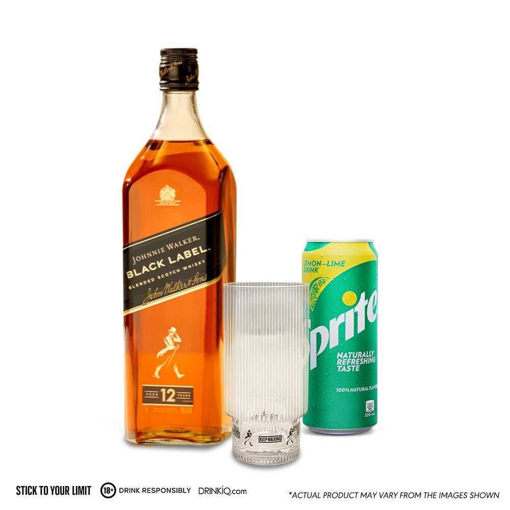 Johnnie Walker Black Label 1L + FREE (1) Sprite and Rippled Highball Glass