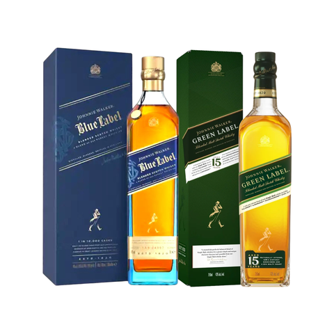 Johnnie Walker Blue Label Blended Scotch Whisky 75cl and Johnnie Walker Green Label 15 Year Old 70cl