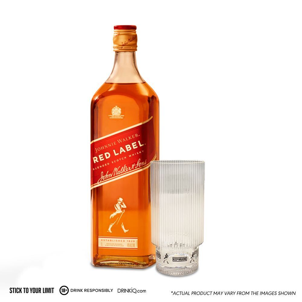 Johnnie Walker Red Label 1L + FREE Rippled Highball Glass