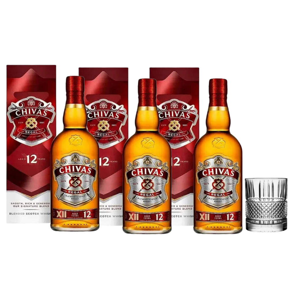 Chivas Regal 12 YO 1L (3 Bottles) with FREE Spinning Whisky Glass - 2009