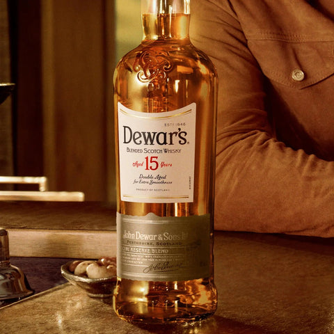 Dewars 15 Year Old Blended Scotch Whisky 1L with Premium Rock Glass