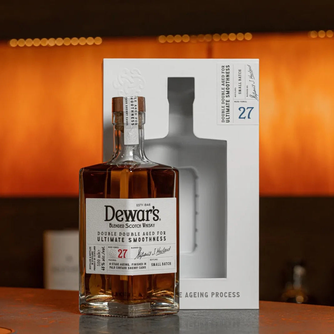 Dewars Double Double 27 Year Old Scotch Whisky 50cl with Dewars Decanter Set