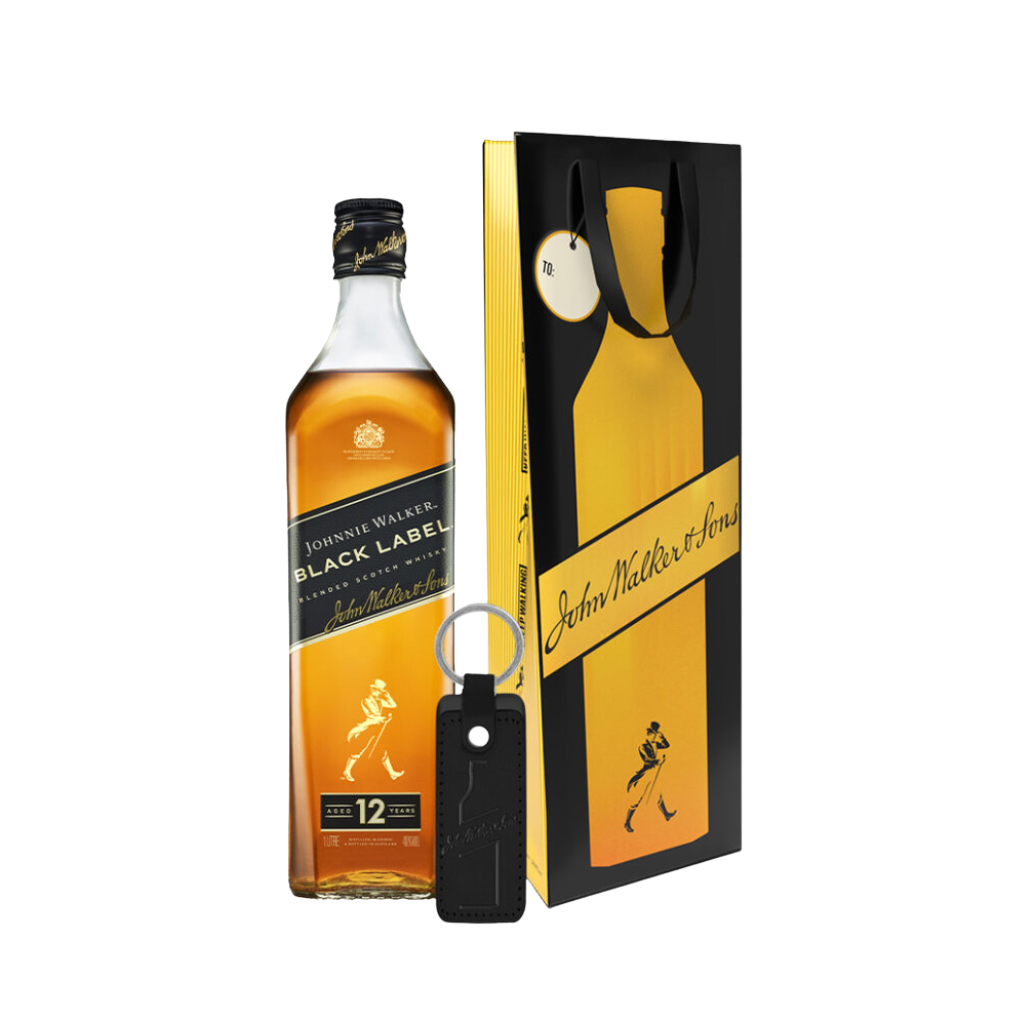 Johnnie Walker Black Label 12 Year Old 1L with Gift Bag and Keychain