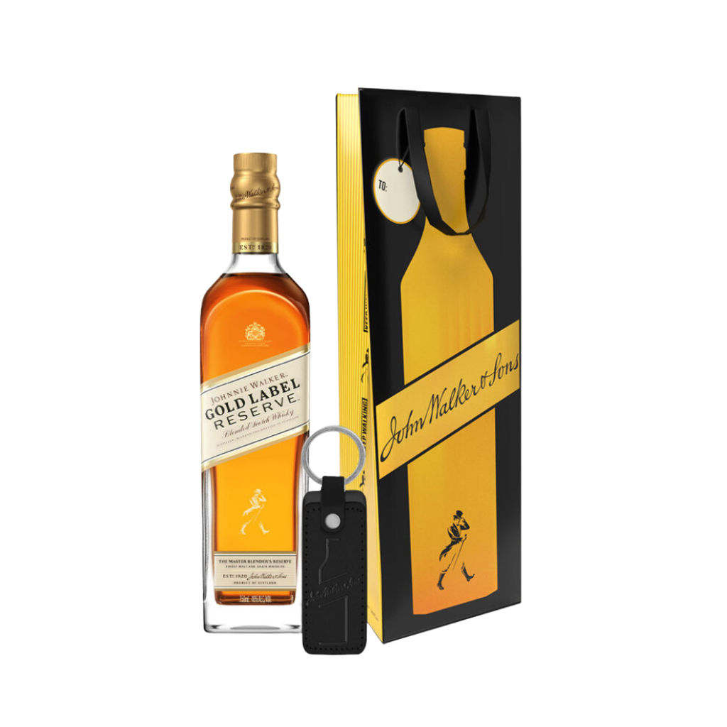 Johnnie Walker Gold Label Blended Scotch Whisky 75cl with Gift Bag and Keychain