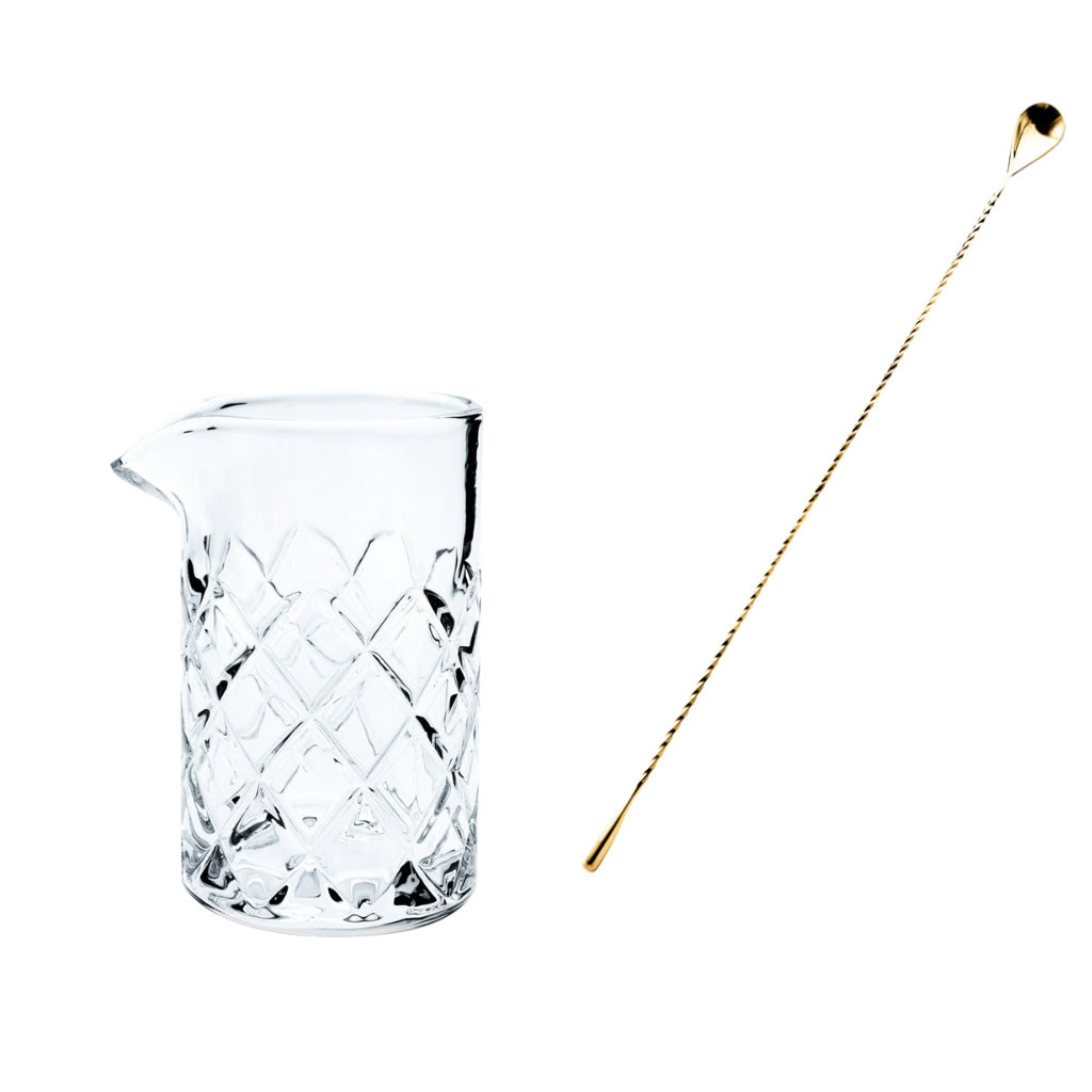 Kosa Mixing Glass 415ml + Bevtools Teardrop 50cm Barspoon - Gold