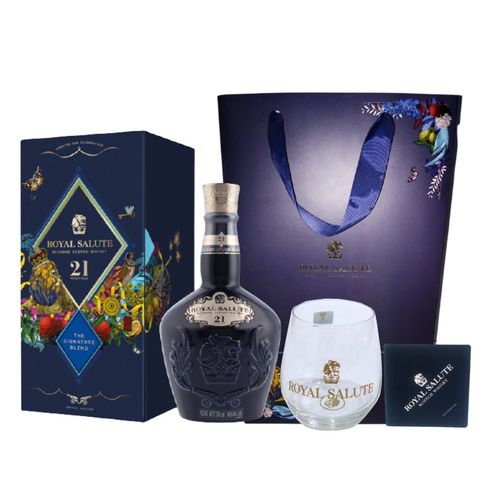 Royal Salute 21 Year Old Menagerie + Royal Salute Glass & Coaster & Paper Bag