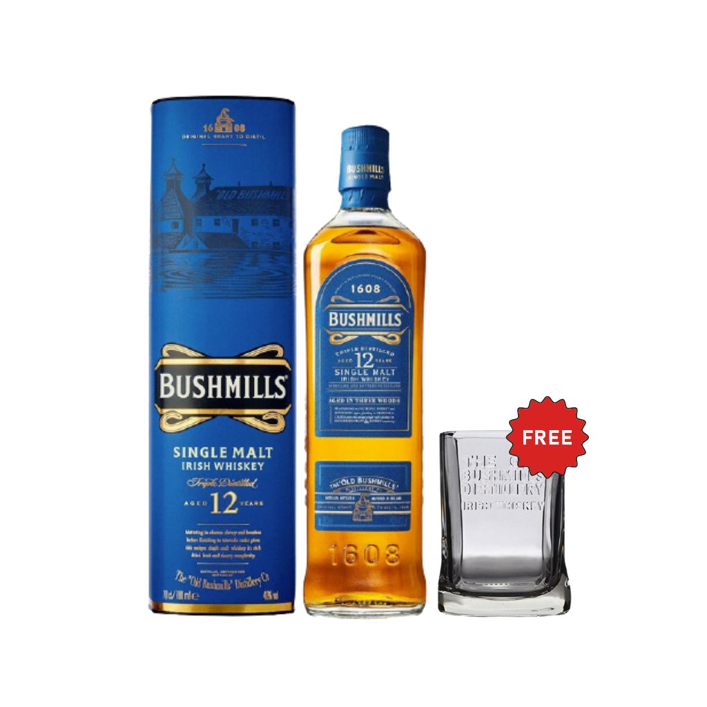 Bushmills 12 Year Old 70cl + Free Glass