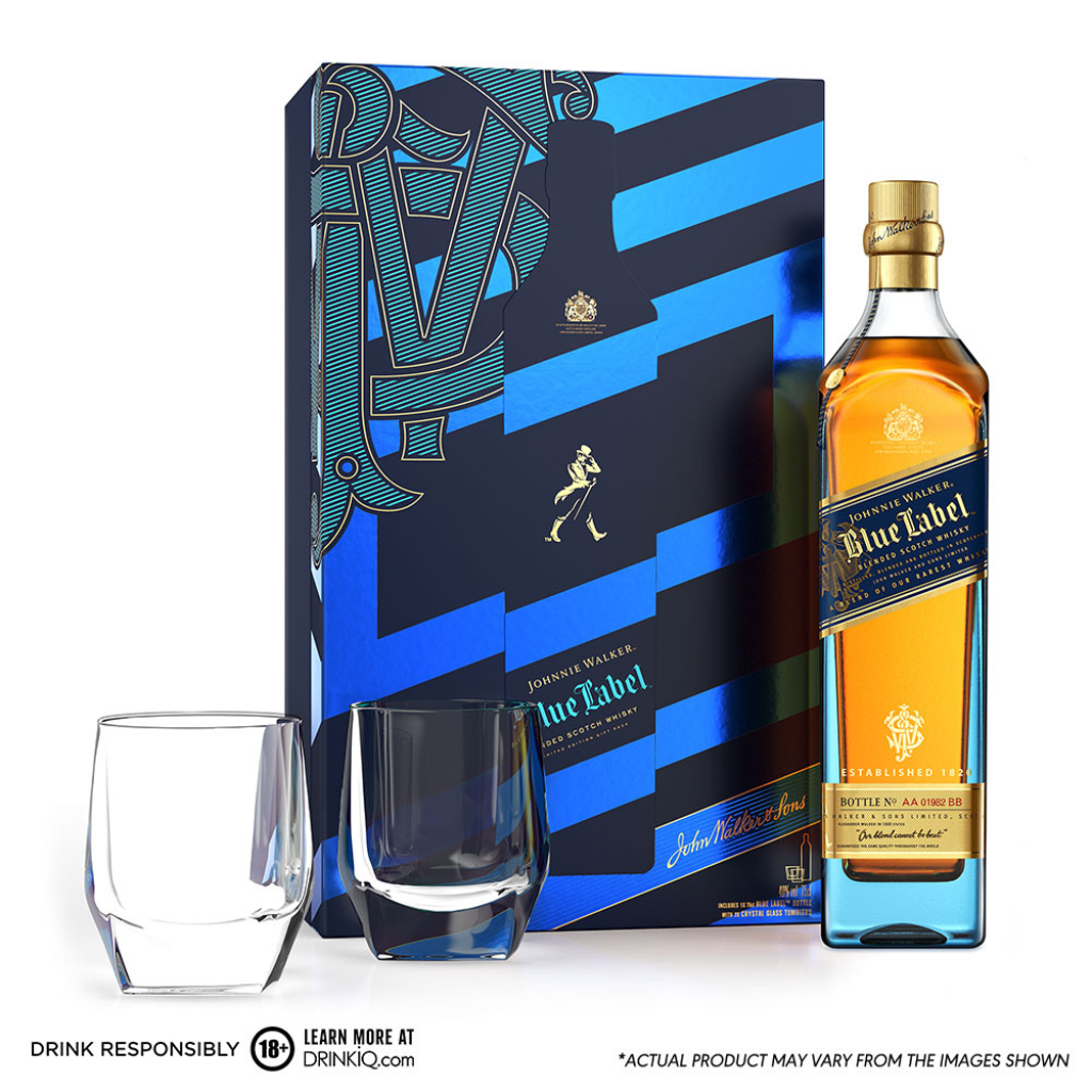 Johnnie Walker Blue Label 75cl with 2 FREE Crystal Glasses Gift Set