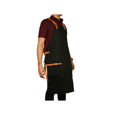 Waxed Canvas and Leather Apron (Black)