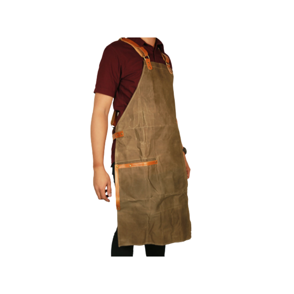 Waxed Canvas and Leather Apron (Cement)