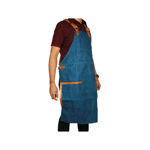 Waxed Canvas and Leather Apron (Sapphire Blue)