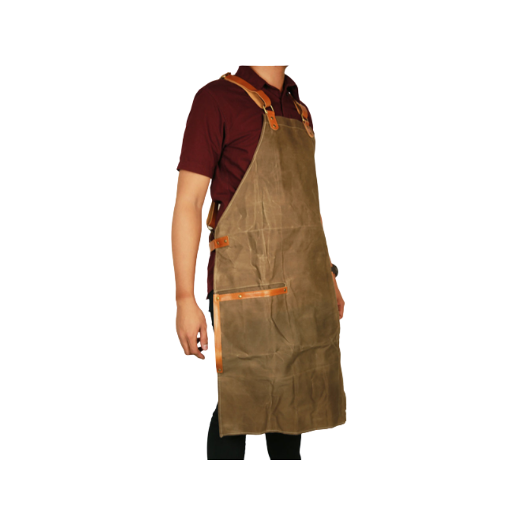 Waxed Canvas and Leather Apron (Vine Green)