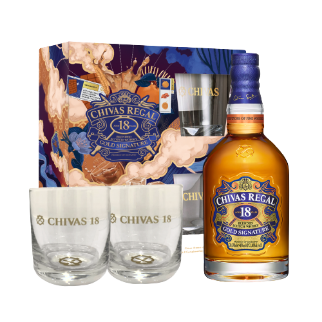 Chivas Regal 18 Year Old 70cl with 2 Limited Edition Glasses