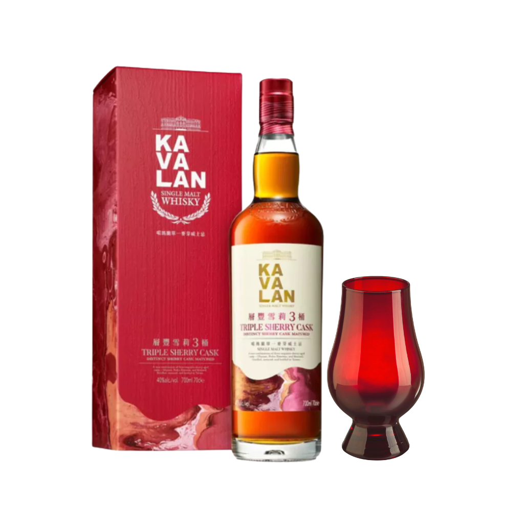 Kavalan Triple Sherry Cask 70cl with Red Glencairn Blind Tasting Glass