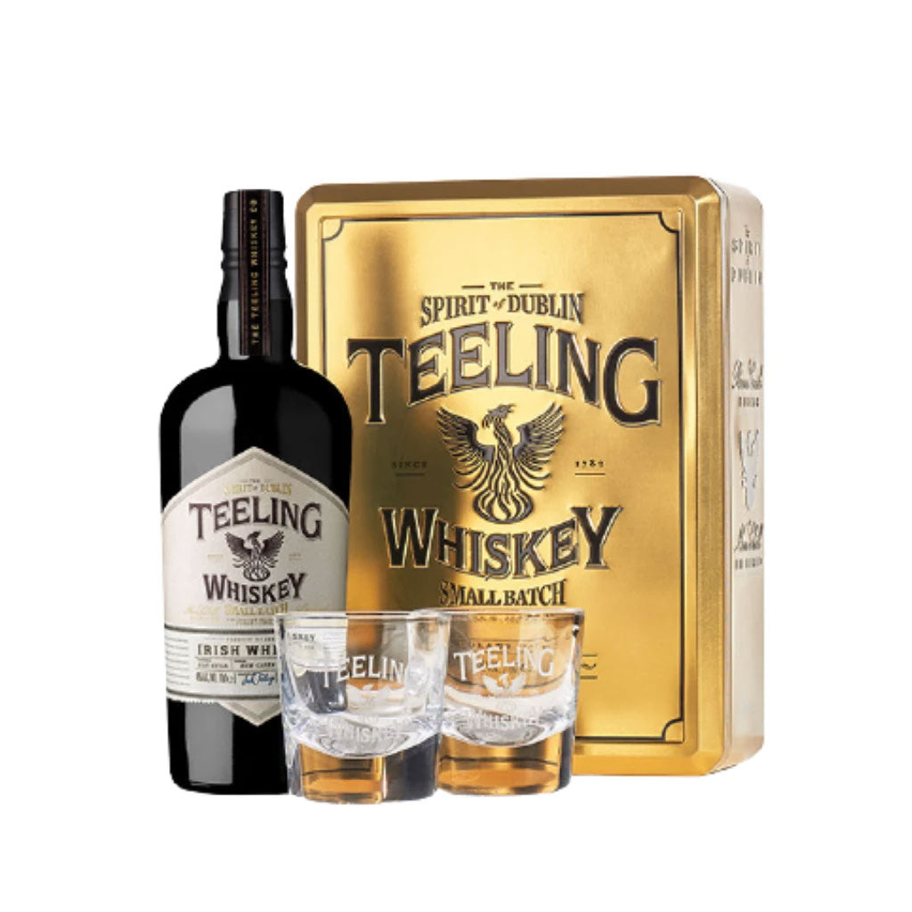 Teeling Small Batch 70cl with 2 Glasses in Gold Tin Can